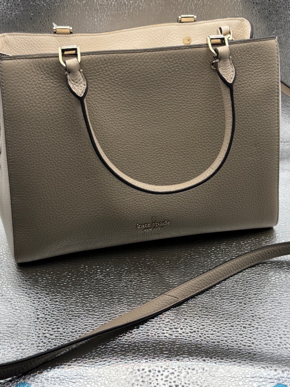 Kate Spade Leila Medium Triple Compartment Satchel , Light Sand Multi pebble